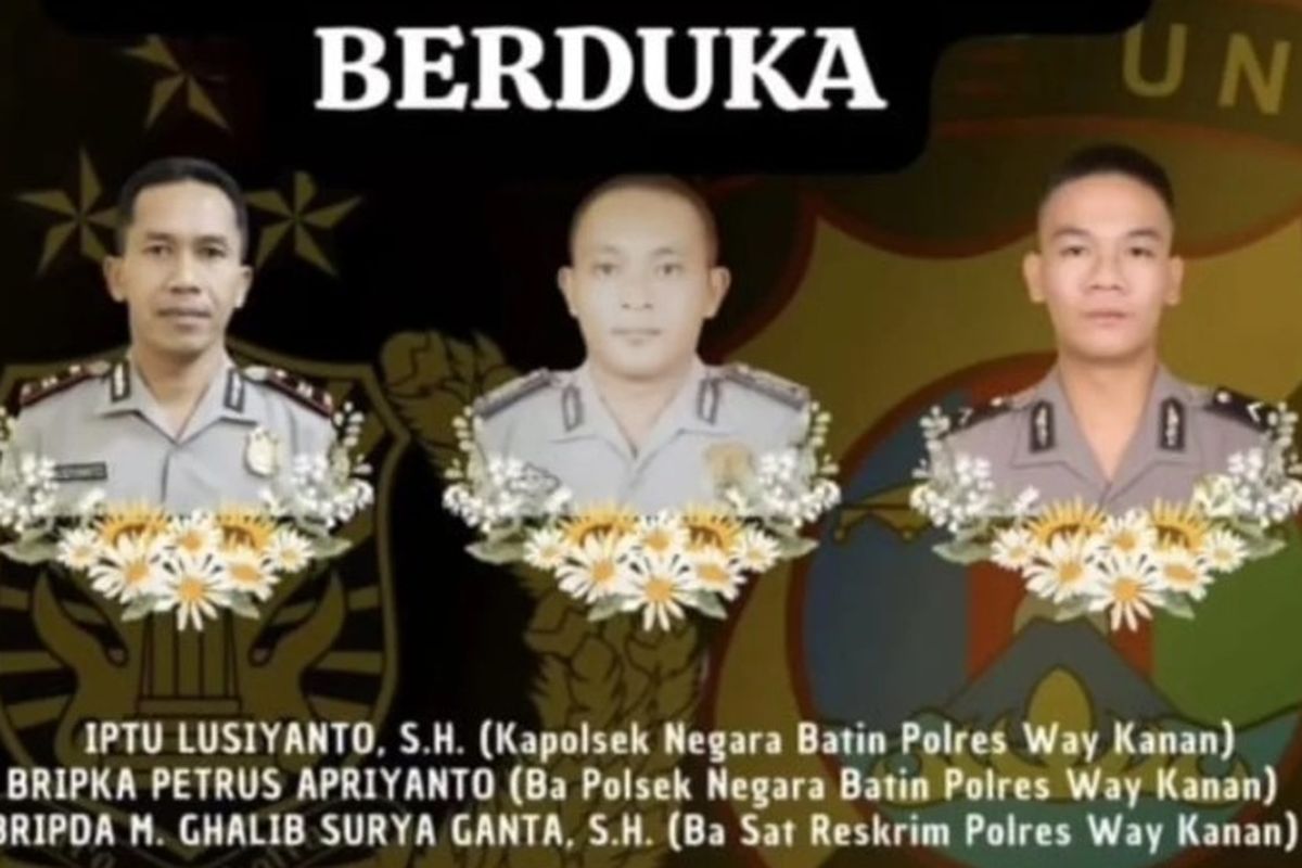 Tiga Polisi Tewas Ditembak Saat Gerebek Judi Sabung Ayam di Lampung