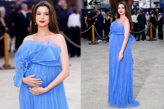 8 Foto Anne Hathaway Pamer Baby Bump Saat Premiere The Odyssey Di London, Tampil Anggun Dengan Gaun Biru