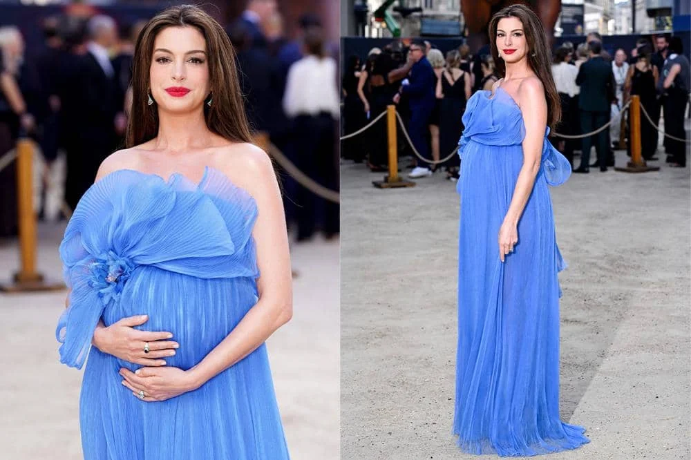 8 Foto Anne Hathaway Pamer Baby Bump Saat Premiere The Odyssey Di London, Tampil Anggun Dengan Gaun Biru